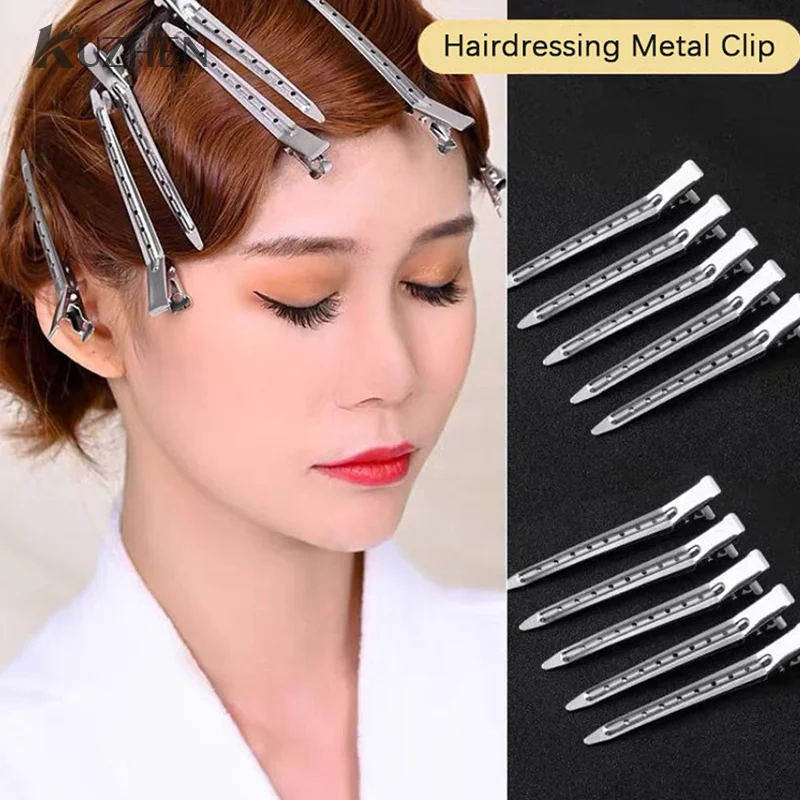 10pcs Hair Care Clips Stainless Steel Hairdressing Sectioning Clips Clamps For Hairdressing Barber Hair Cut Use Styling Tools