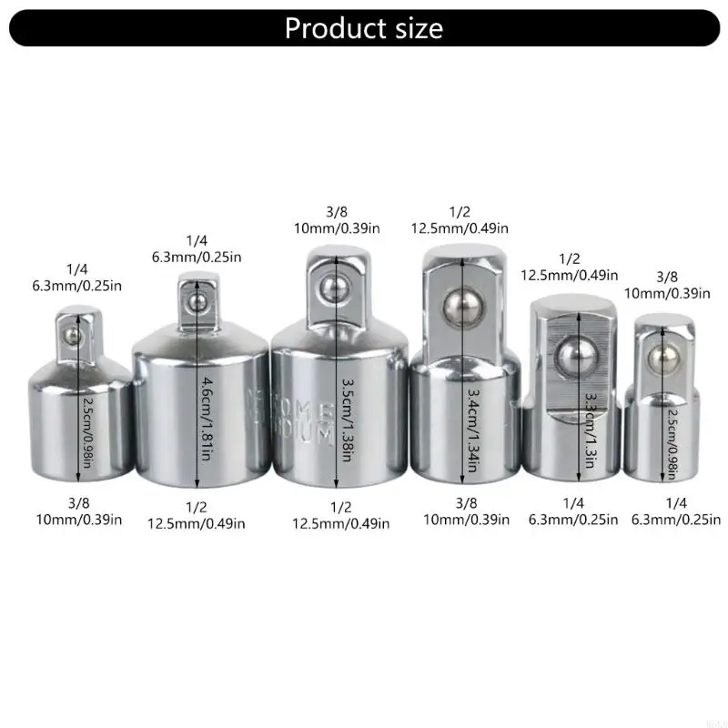 W8KB 6PCS Ratchet WbLench Socket Sleeve Bộ chuyển đổi đầu 1/4 inch đến 3/8 inch