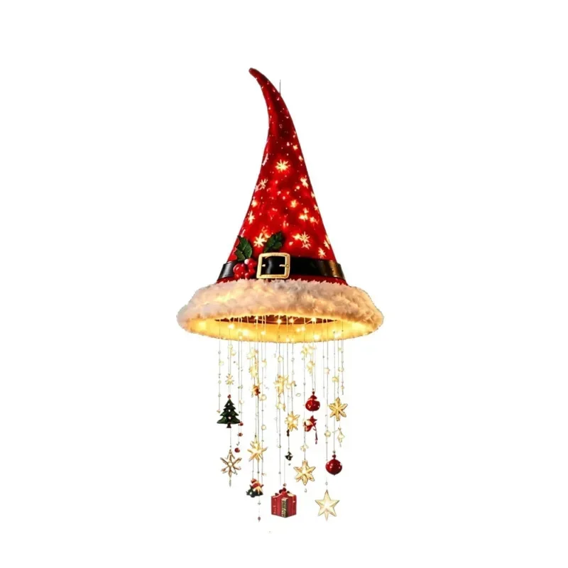Santa Hat LED Pendant Lamp Christmas Hanging Light With Snowflake Star Gift Ornaments Warm White Glow Indoor Holiday Home Decor - view 5