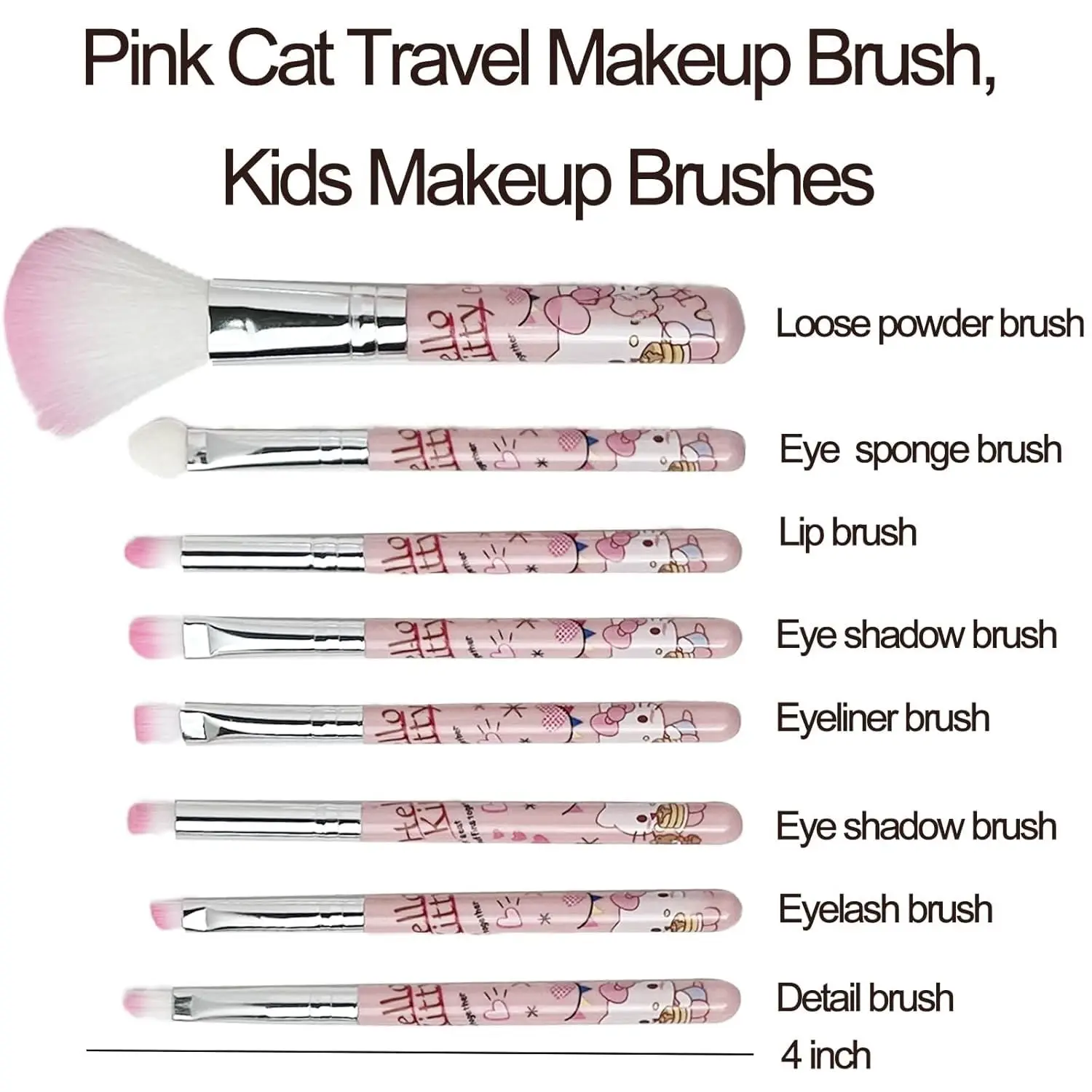 Kawaii 8-delige make-upborstel met opbergemmer en hoofdband, cosmetische make-upborstelset Professionele gereedschapsset Borstelset Beste Gi