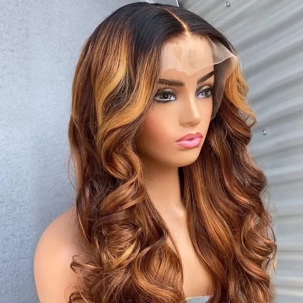 HighlightBlonde 26'' 180Density 5x5 Silk Base Body Wave Preplucked Jewish Human With BabyHair HD Lace Wig European Hair Glueless