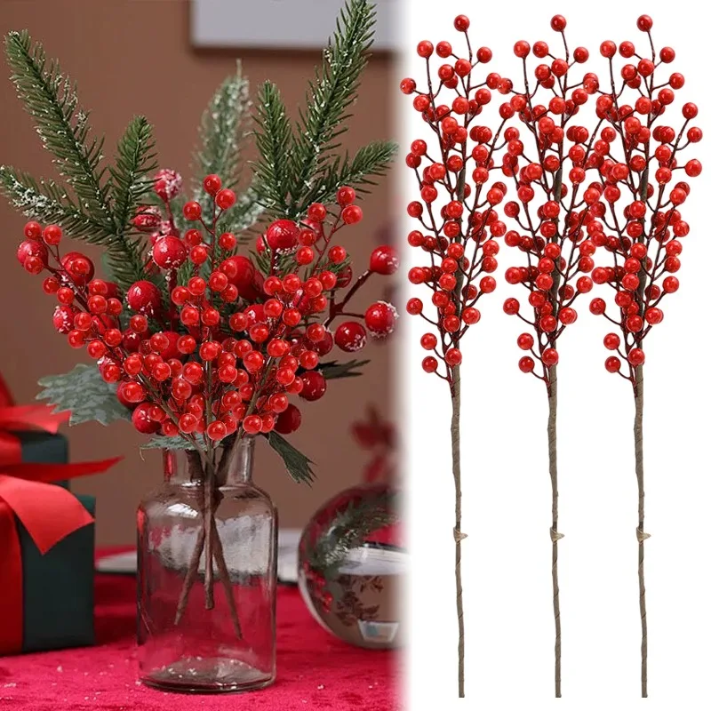クリスマス人工ベリーステムレッドホーリーベリー枝シミュレーションフラワー植物クリスマスツリーオーナメント新年パーティー装飾