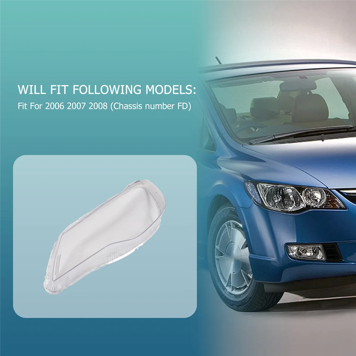 مصباح أمامي أمامي على الجانب الأيسر للسيارة عدسة شفافة ، غلاف ظل للمصباح ، غطاء لهوندا سيفيك FD