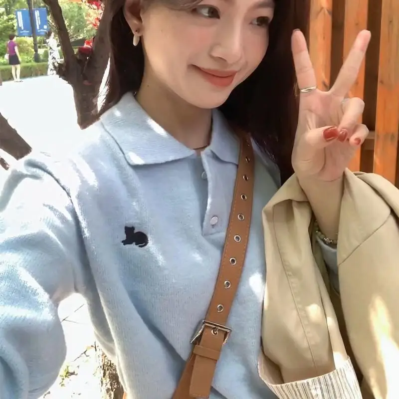 Frau Outdoor Top Kleidung Herbst Klassische Freizeit Täglich Strickwaren Pullover Neue Süße Nette Frische Kawaii Vielseitig Kurze Pendeln