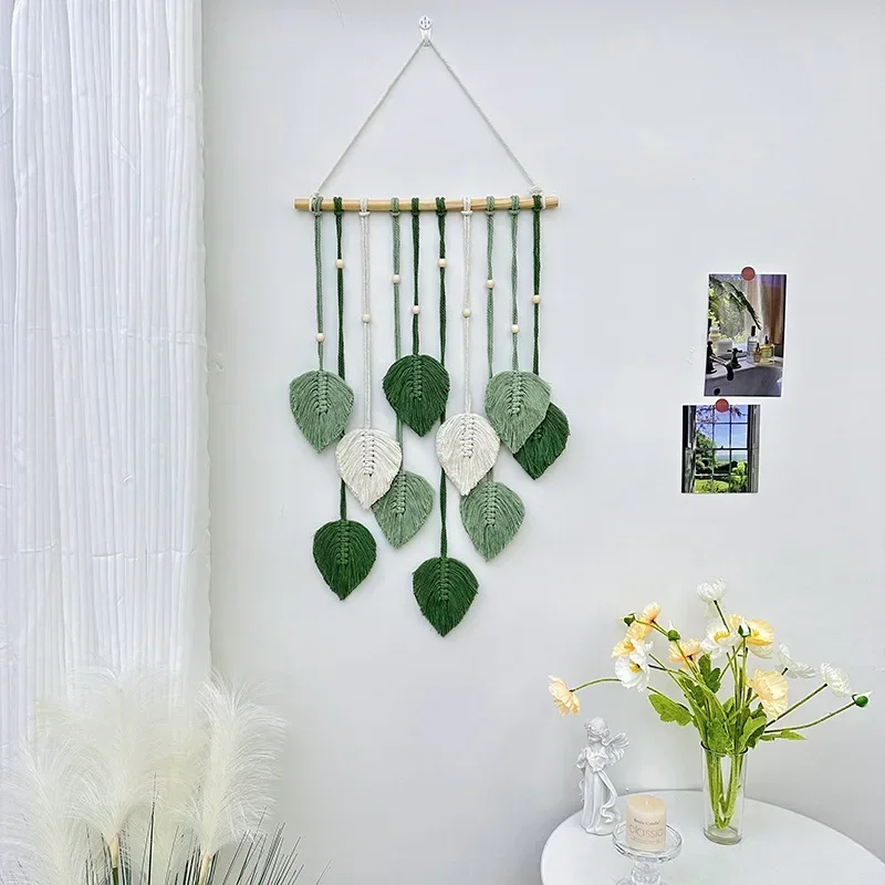 Nordic Woven Leaf Design Wall Hanging Tapestry Tassel Pendant Bedroom Background Wall Hanging Wall Carpet Room Decoration