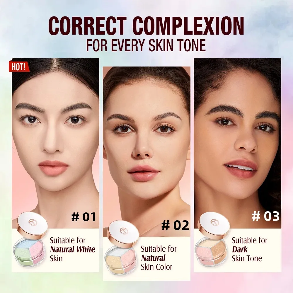 O.TWO.O 3 cores pó solto esconde poros de óleo mistura de pó facial configuração natural pó fix lock maquiagem pó de acabamento fosco