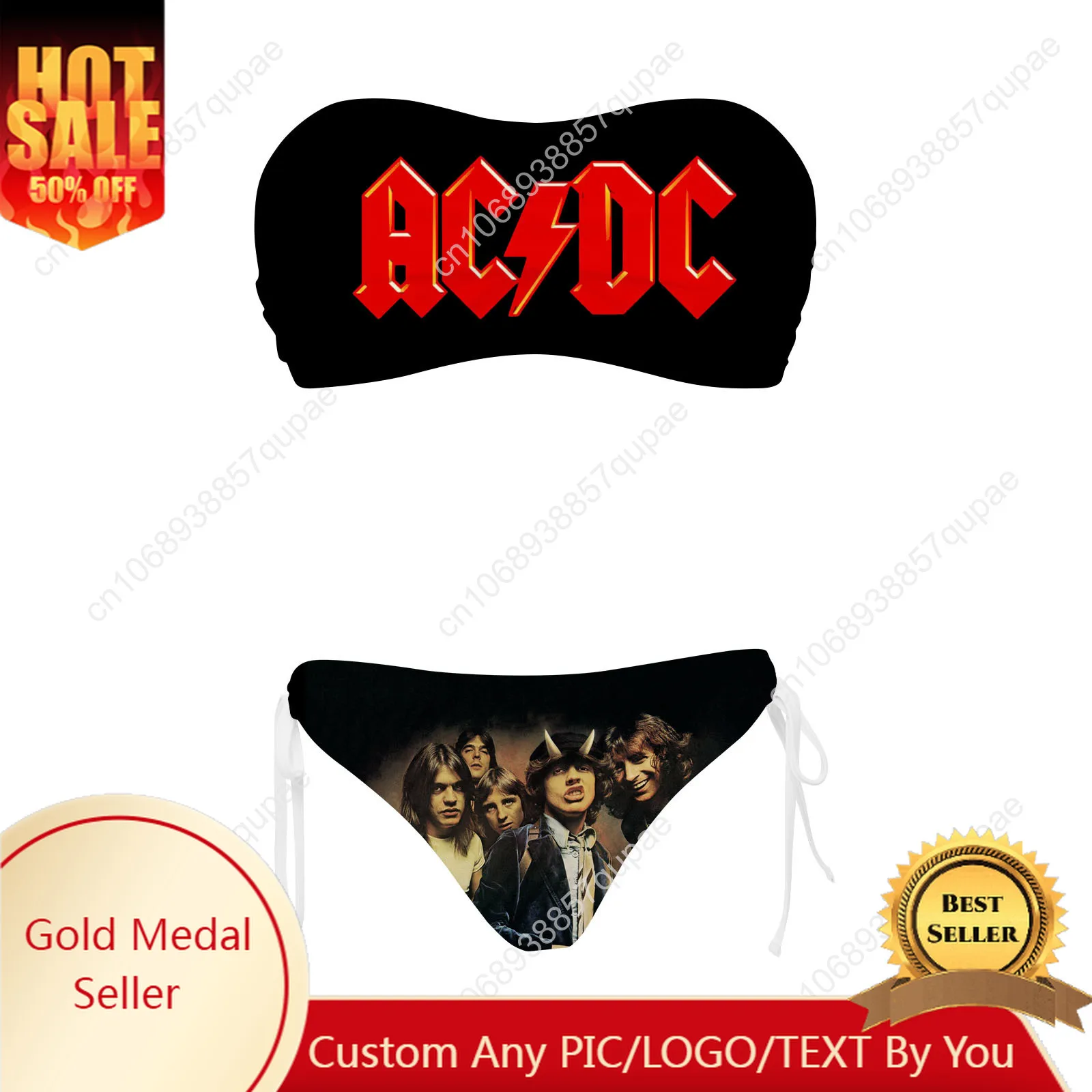 

A-AC Custom Vintage Rock D-DC Swimsuit Womens Drawstring Two Piece Set Bathing Suits Swimwear Pool Party Beach Bikini Beachwear