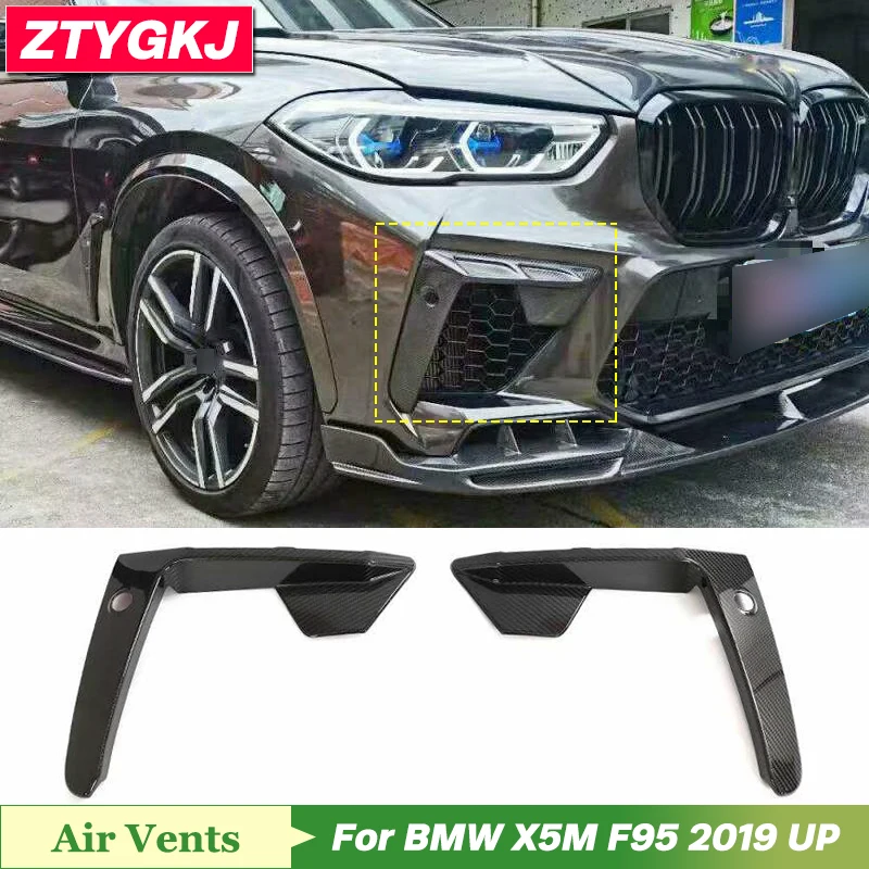 

2 PCS Dry Carbon Fiber Front Fog Lamp Trims Air Vents For BMW X5M F95 2019 Up