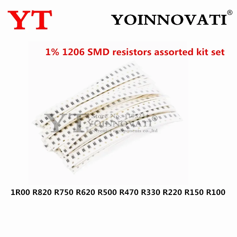 200 قطعة 1% 1206 مقاومات SMD مجموعة متنوعة ، 1R00 R820 R750 R620 R500 R470 R330 R220 R150 R100 10 valueX20pcs = 200 قطعة