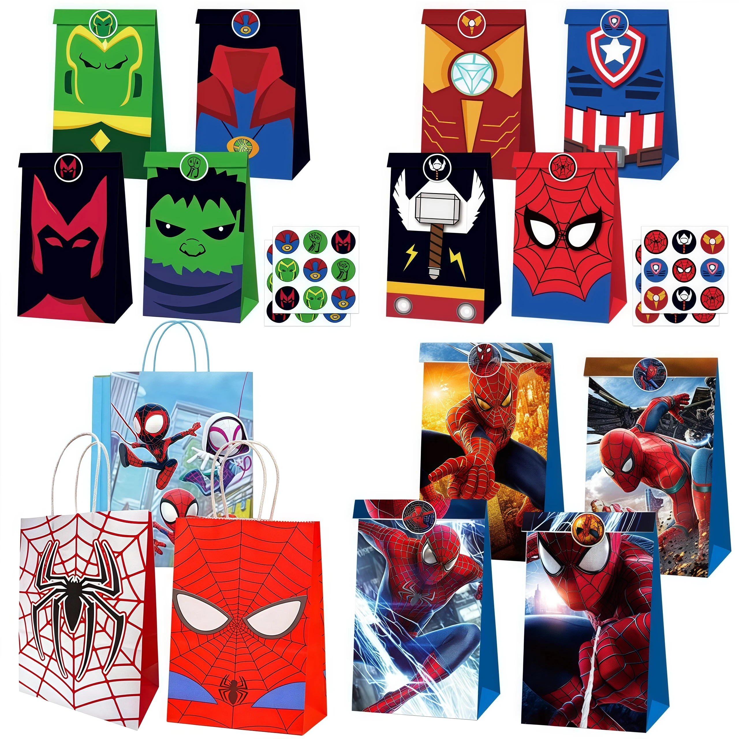 Sacs cadeaux de fête d'anniversaire Spider Man, fournitures de fête Spiderman Avengers, sacs de bonbons pour garçons, cadeaux, décorations d'anniversaire