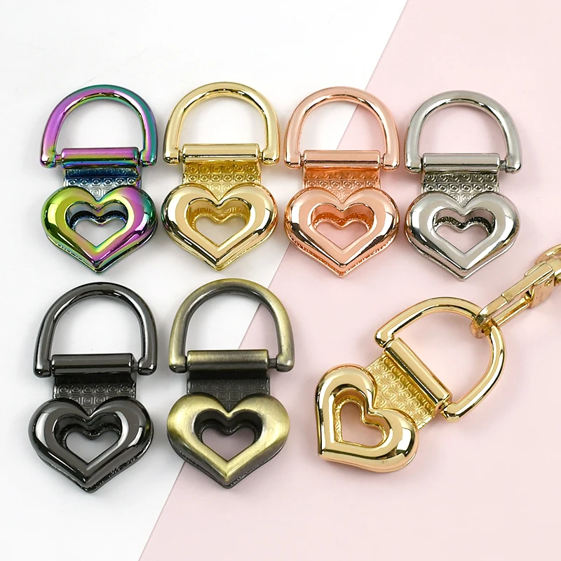 

4/10/20Pcs Meetee 19mm Heart Metal Buckles for Handbag Strap Connector D Ring Clasp Bag Side Clip Buckle Screw Nail Rings Hook
