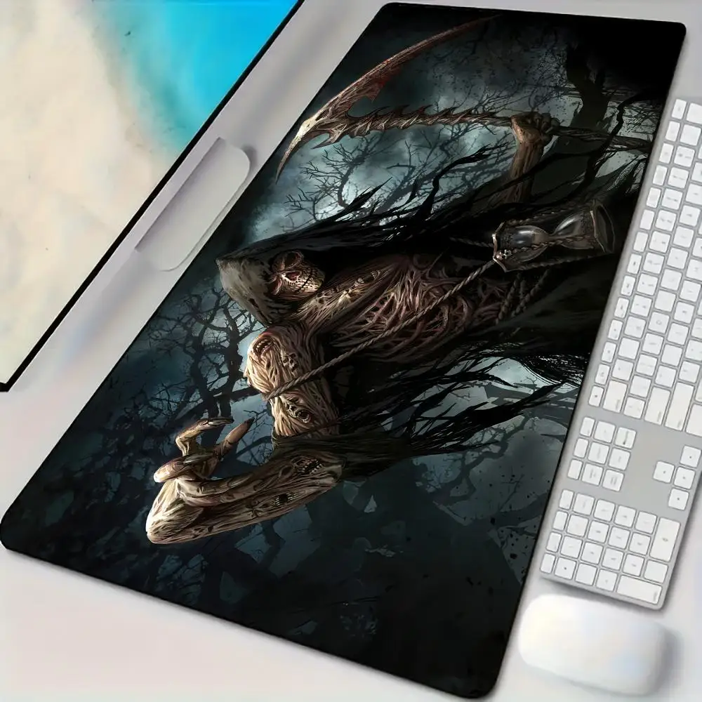 

Terrifying Skeleton Man Death God Mouse Pad Desk Mat with Stitched Edges non-Slip rubber base pc accessories Gaming mat maus pad