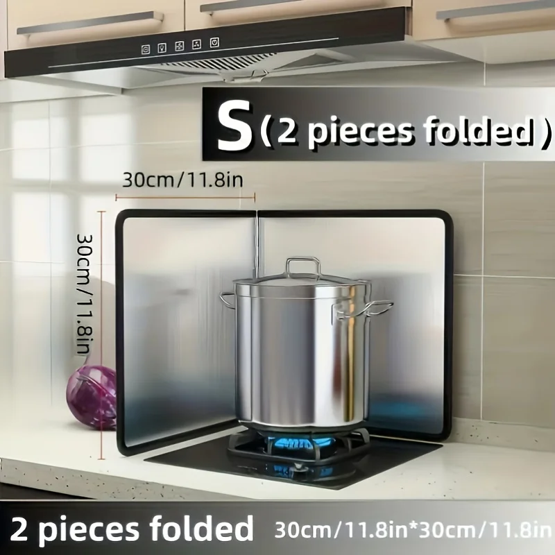 2-Piece Stainless Steel Foldable Splash Guard, Durable Oil Splatter Screen for Gas Stove & Frying Pans, Easy to Clean Space Save