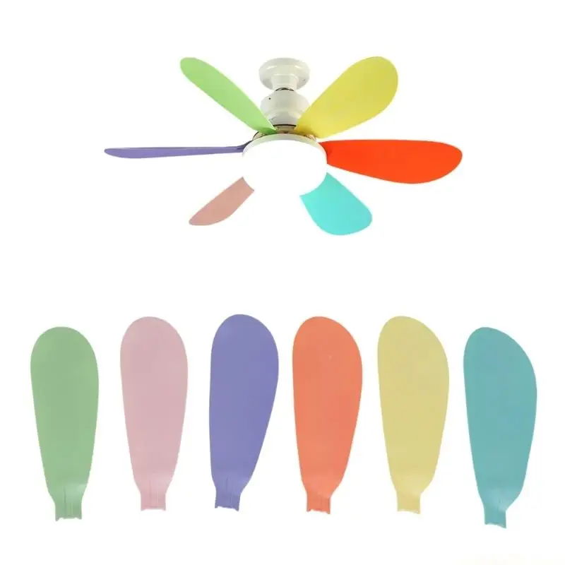 6Pcs Replacement Colorful Fan Blade for E27 Indoor Ceiling Fan With LED Light Small Electric Fan Energy Saving Quiet Living Room