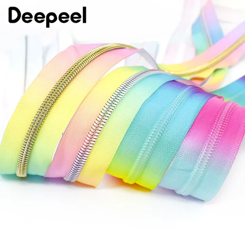 1/3/5Meters Meetee 5# Rainbow Nylon Zipper for Sewing Bag Plastic Coil Zip Clothes Jacket Zips Repair Kit DIY Craft Accessories