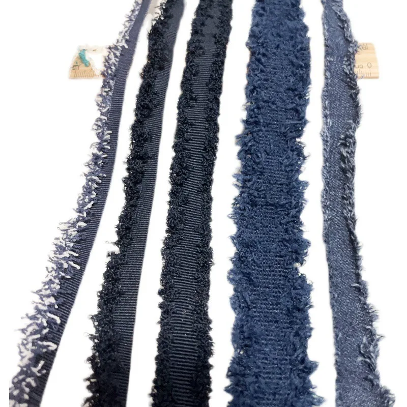 10yards/Lot  Navy Blue Denim Burr Raw Lace Accessories DIY Clothing Edge Pressing Strip Webbing Apparel Sewing Supplies