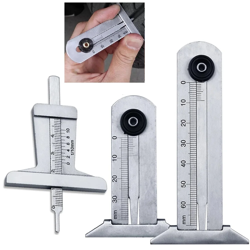 Stainless Steel Car Tyre Tire Tread Depth Gauge Meter Ruler Caliper Measuring Tool For Moto 0-30mm 0-50mm 0-60mm Car Tyre Gauge