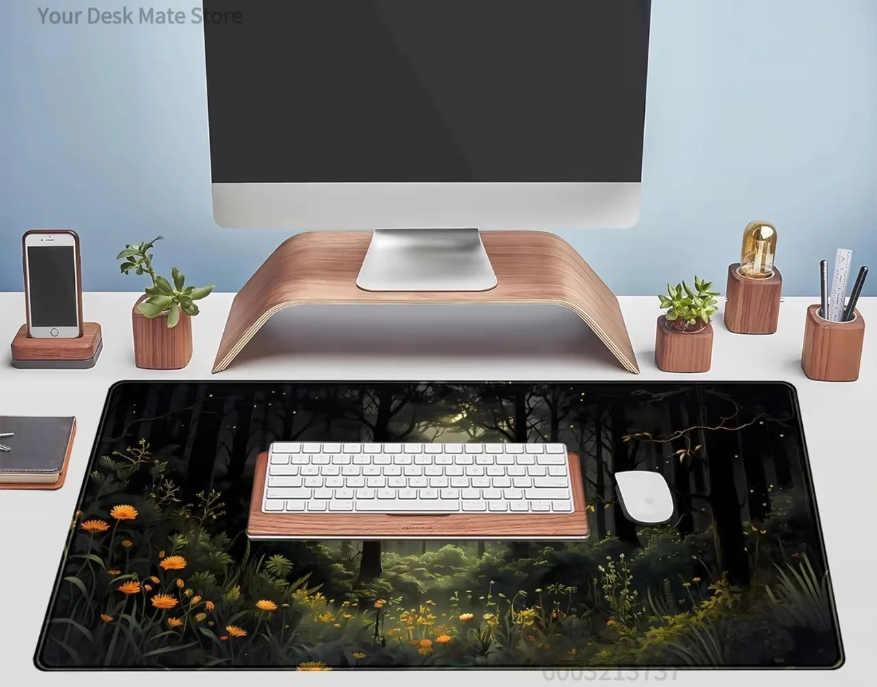 Dark Glowing Firefly Wildflower Forest Desk Mat Waterproof Non Slip Mystic Woodland Mouse Pad Wonderful Gift for Nature Lovers