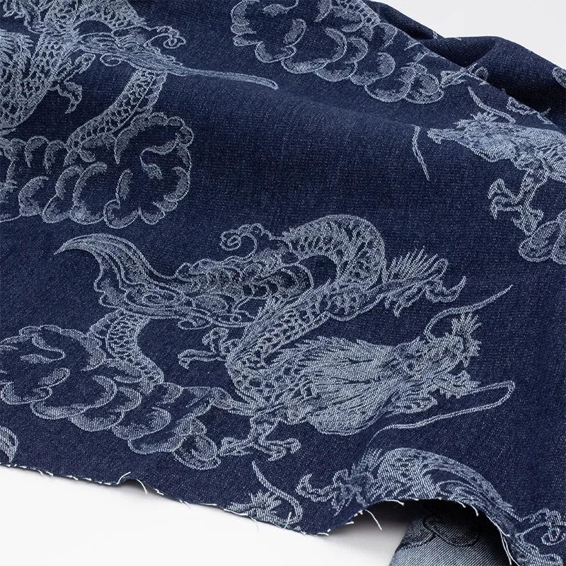 Jacquard Denim Fabric Washed Dragon Texture Chinese Style Jacket Autumn Winter Cloth Diy Apaprel Sewing Fabric Meters Material