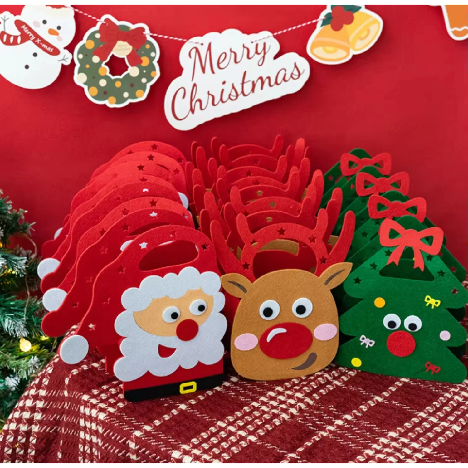 n Christmas Gift Candy  Cute Reusable Xmas Snowman Santa Christmas Felt Tote Gift Bags