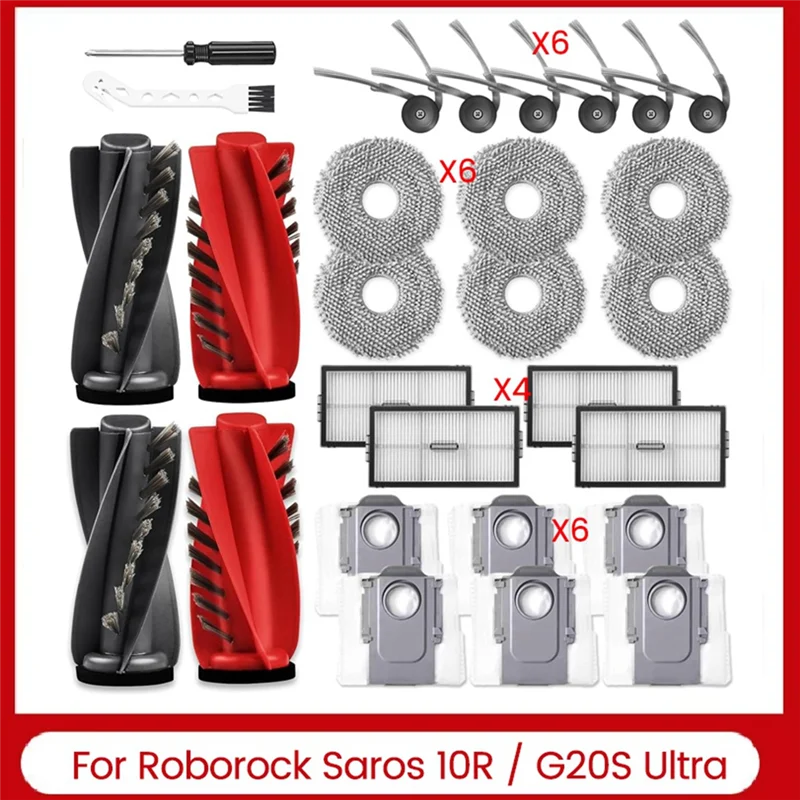 

ABVJ-For Roborock Saros 10R / G20s Ultra Robot Vacuum Cleaner Parts Dual Main Brush Side Brush Filter Mop Cloth Dust Bag