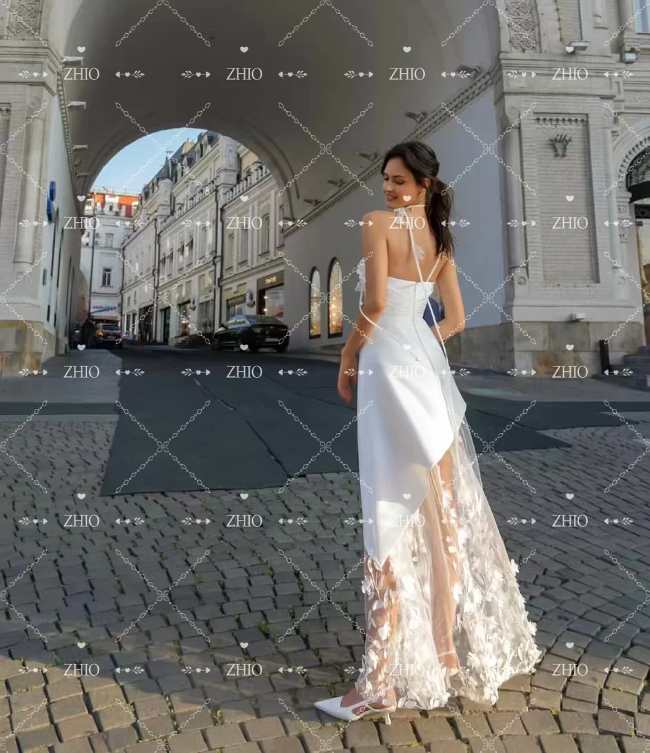 ZHIO современное свадебное платье без бретелек плиссированное атласное платье с кружевом трапециевидной формы свадебное вечернее платье по индивидуальному заказу Robe De Mariée