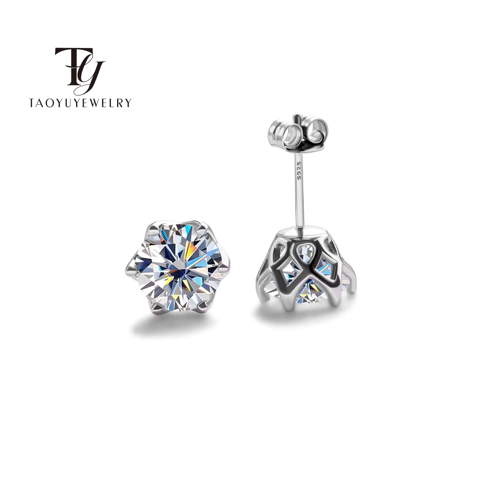 Real 925 Sterling Silver Classic Round Stud Earrings 0.5/1/2CT*2 D Color Moissanite Fashion Jewelry Womens Earrings For Party view 4