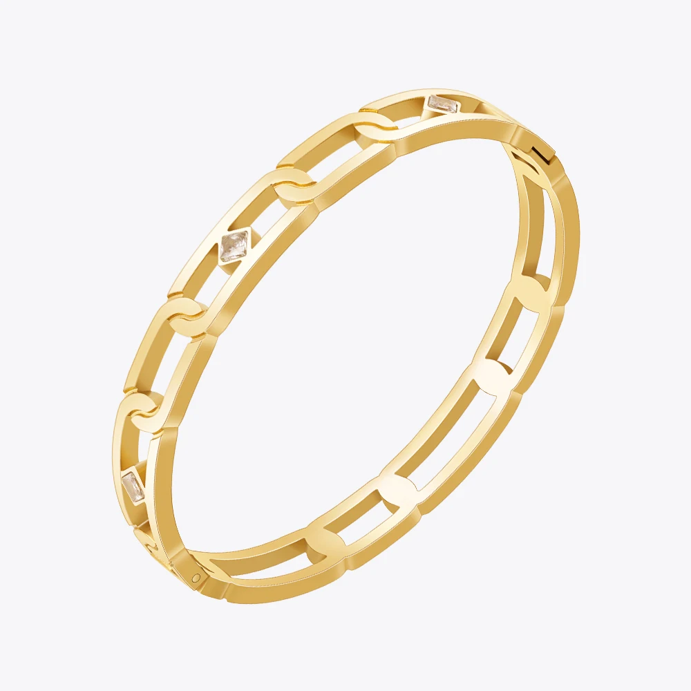 

ENFASHION Pulseras Chain Bangle With Rhomboid Zircon For Women 18K Gold Color Plated Cuff Bracelet Elegant Jewelry Gift B242405