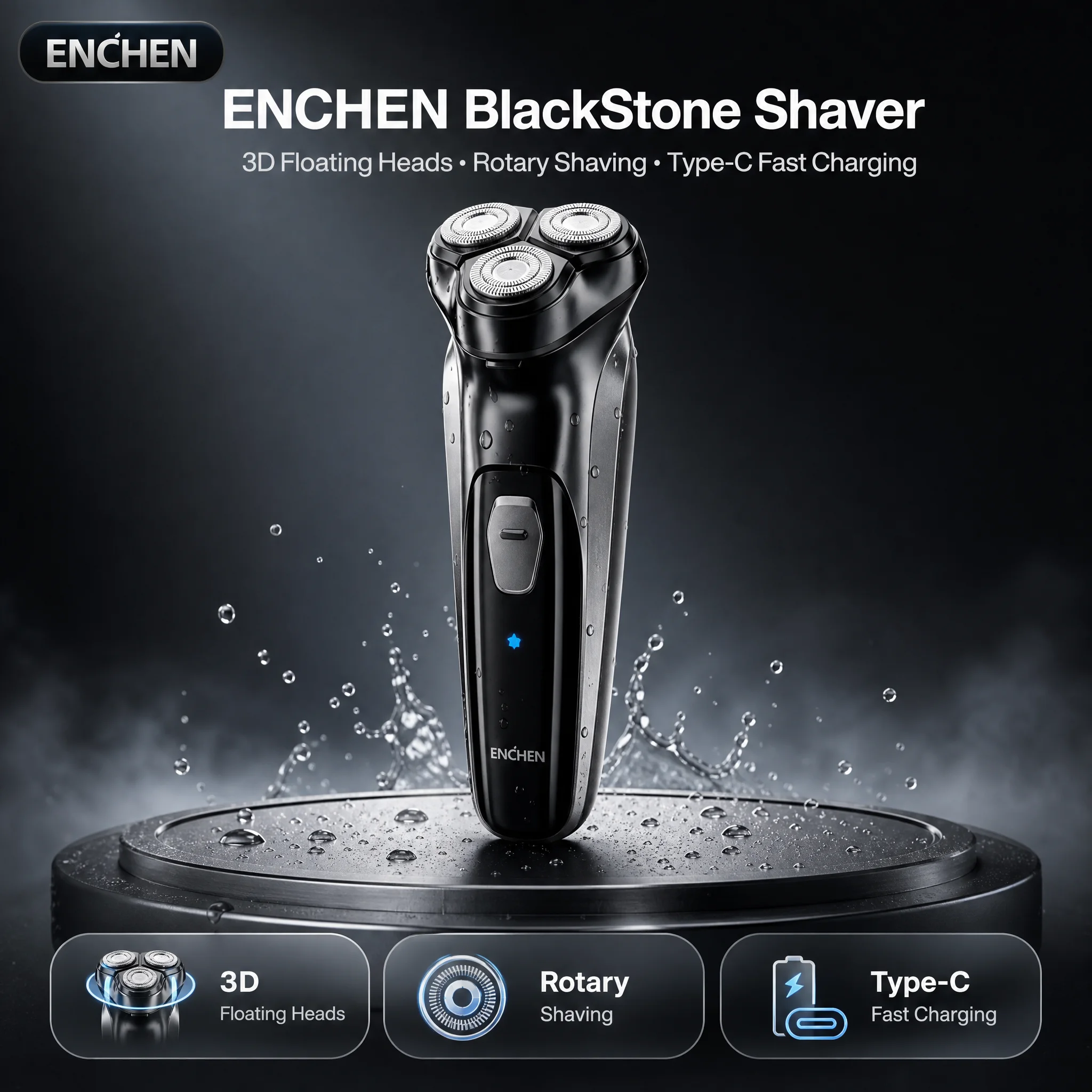 ENCHEN BlackStone Men Electric Shaver 3D Floating Head Anti Pinch 1H Fast Charge Pop Up Sideburn Trimmer Portable Beard Razor