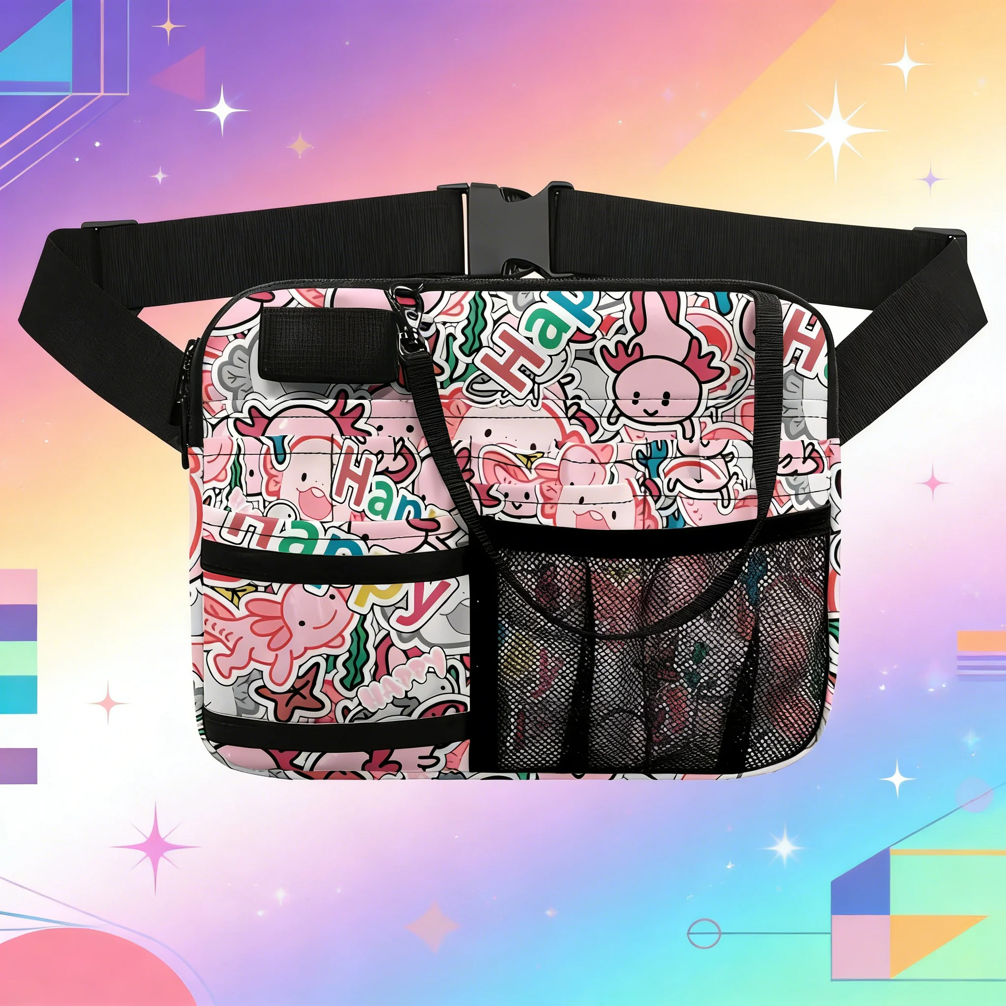 

Rainbow Print Nurse Fanny Pack Durable Medical Waist Bag with Adjustable Strap