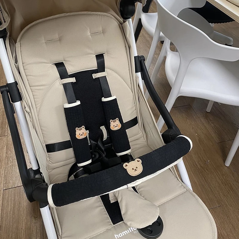 Cubierta protectora para manillar de cochecito con bordado de animales, protector de hombro antimordida, accesorio de pasamanos delantero resistente al agua