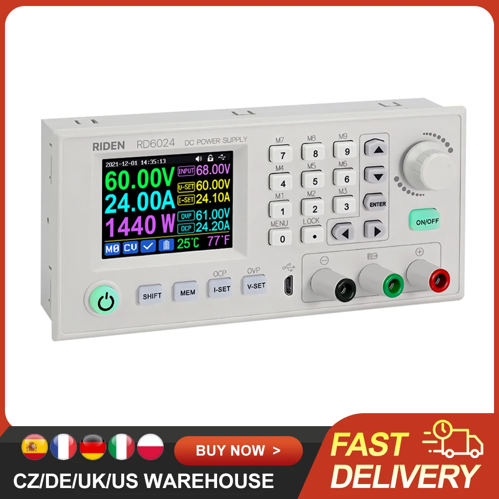 RD6024-W 24A 12V 36V 48V 60V Adjustable Step Down Digital Constant Voltage Current Power Supplys 2.4 Inch Color Display Screen