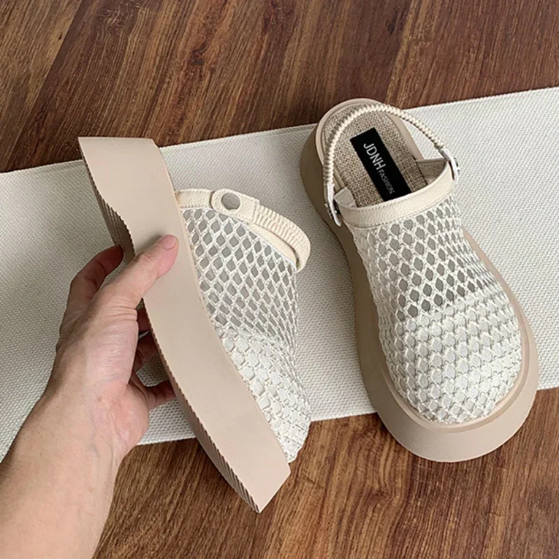 Thick Soled Baotou Sandals 2024 Summer New Style One Foot Half Slippers with Hollow and Breathable Holes, Two Pairs of Sandals
