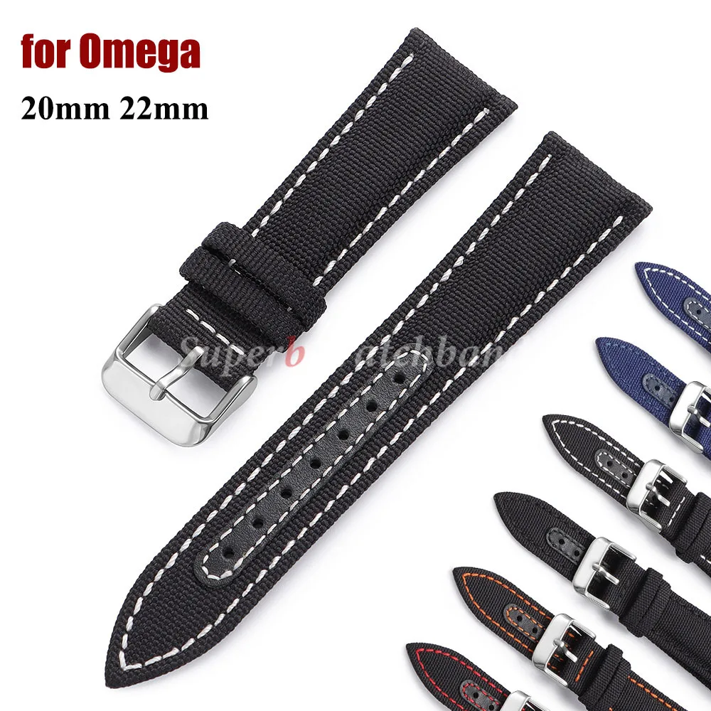 Nylon Strap Canvas Leather Watchband for Omega 20mm 22mm Universal Watchband Waterproof Bracelet for Men Women Watch Accessories