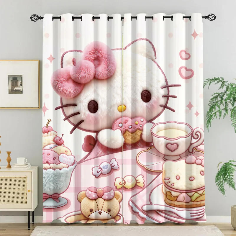 

Sanrio Hello Kitty Blackout Curtains Kawaii Dessert Tea Time Print Window Drapes for Girls Kids Bedroom Decor