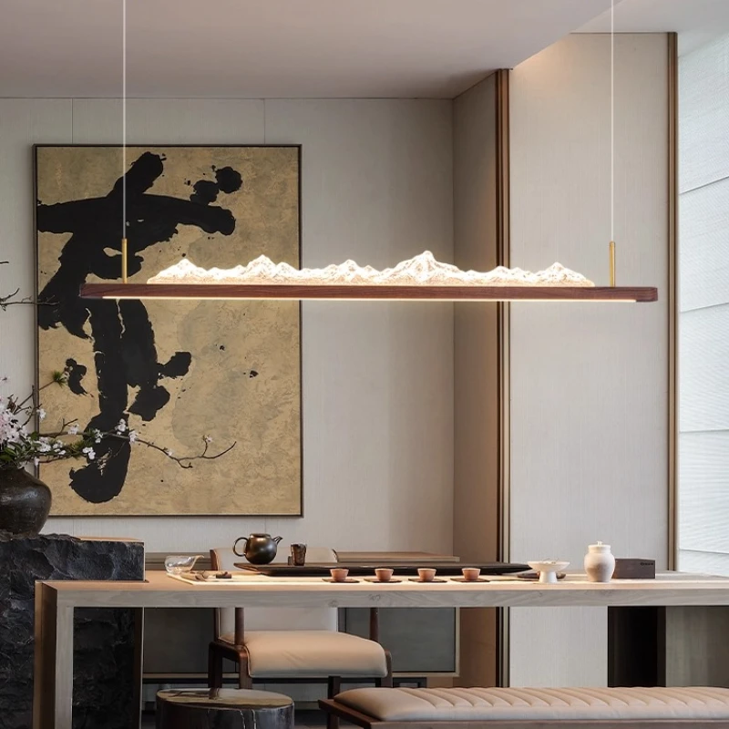 

New Chinese style tea room chandelier one-word strip lamp Zen Chinese style walnut restaurant