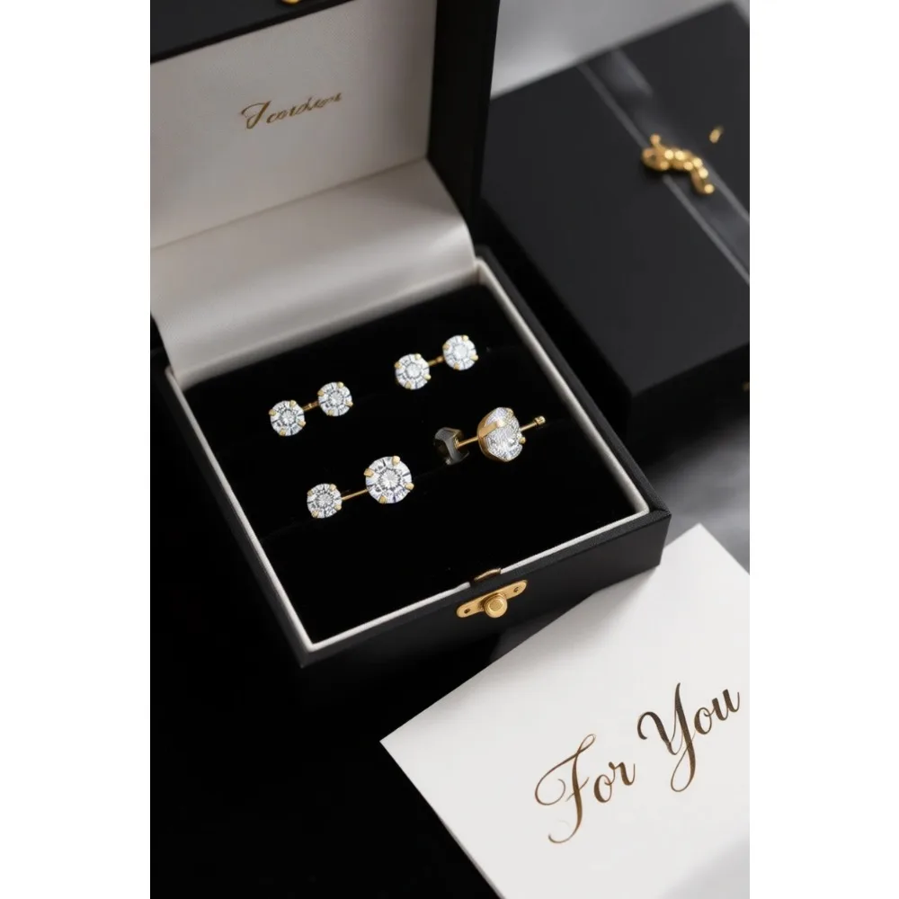 

Водонепроницаемые серьги-гвоздики (5 пар) из нержавеющей стали с позолотой 14K, гипоаллергенные, с фианитами