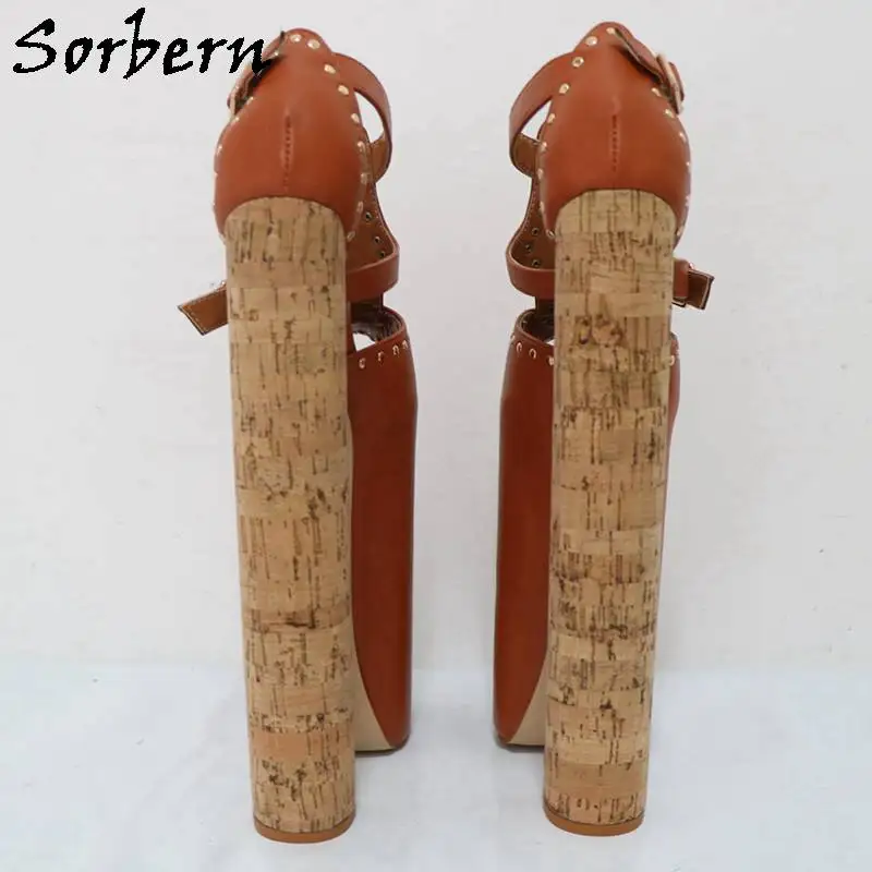 Sorbern 26cm Women Sandals Block High Heel Cork Wrappe Open Toe Thick Platform Fetish Drag Queen Shoes Display Show Shoes