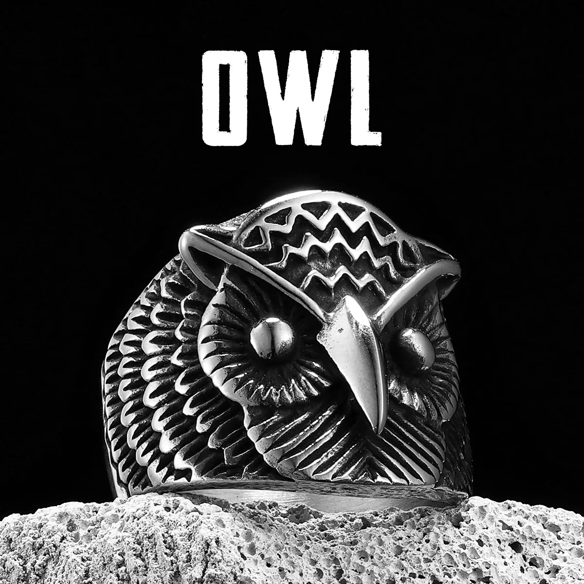 Owl Bird Animal Men Rings Stainless Steel Women Jewelry Vintage Punk Rock Trendy Cool Stuff Fashion Accessories Gift Wholesale