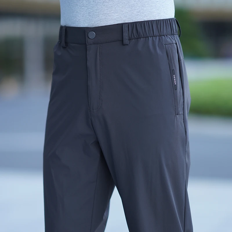 

High-End Men's Summer Casual Pants Thin Loose Elastic Straight Leg Ice Silk Qui Dry Sport Long Trousers Drapey Busin Pants