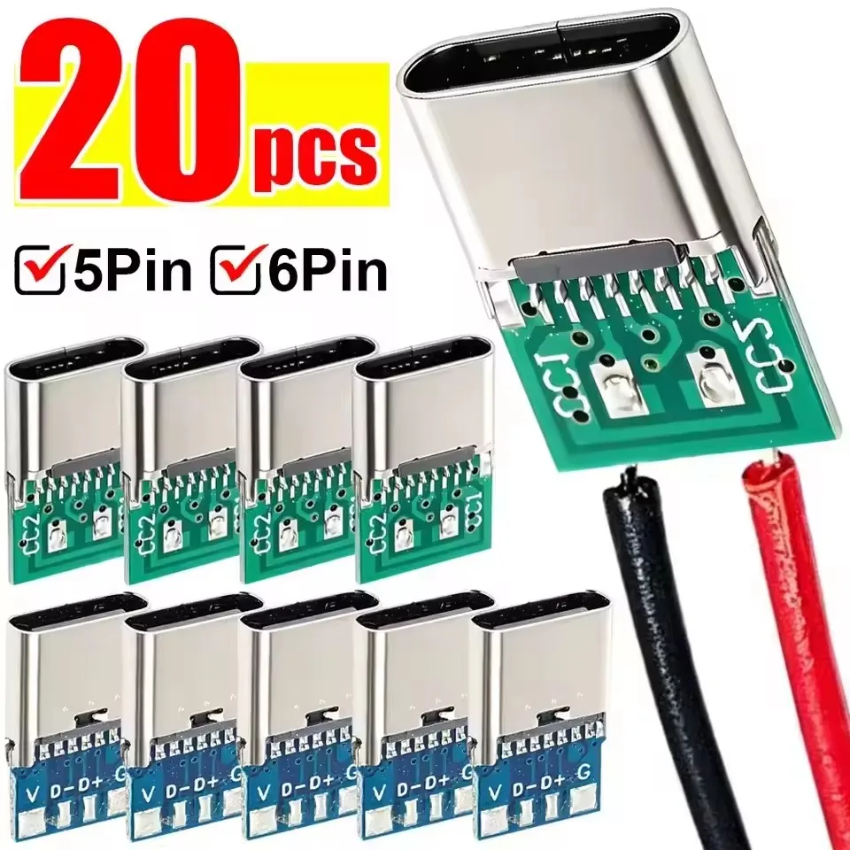 1/20pcs USB Type-C Female Connector Socket Adapter for DIY Soldering Wires And Cables 5Pin 6Pin to PCB Board Support Module