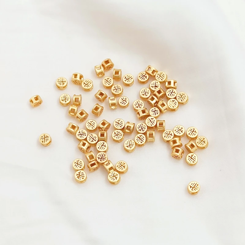 10 Pieces New Matte Gold Double-sided Small Spacing Beads, Hollow Flat Round Beads, Handmade DIY Jewelry Accessories Materials