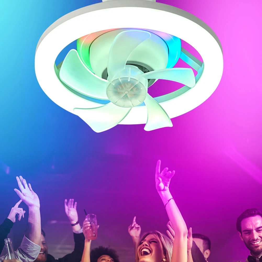 

LED E27 Ceiling Fan with Light Remote Control Low Profile Ceiling Fan 360° Moving Head RGB Ceiling Fan for Living Room Bedroom