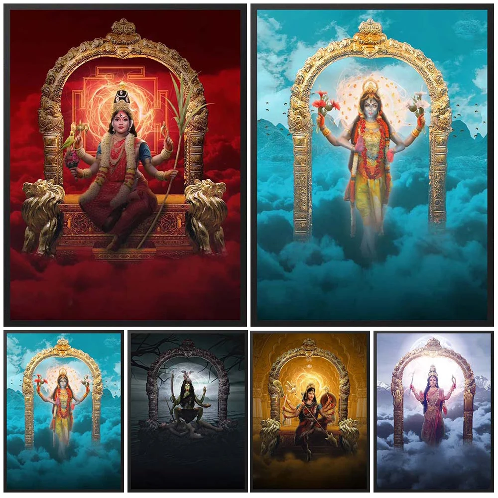 Lakshmi Parvati Kali Sarasvatī Vishnu Poster Hinduism Wall Pictures For Church Room Decor Wall Art Canvas Painting Unframed