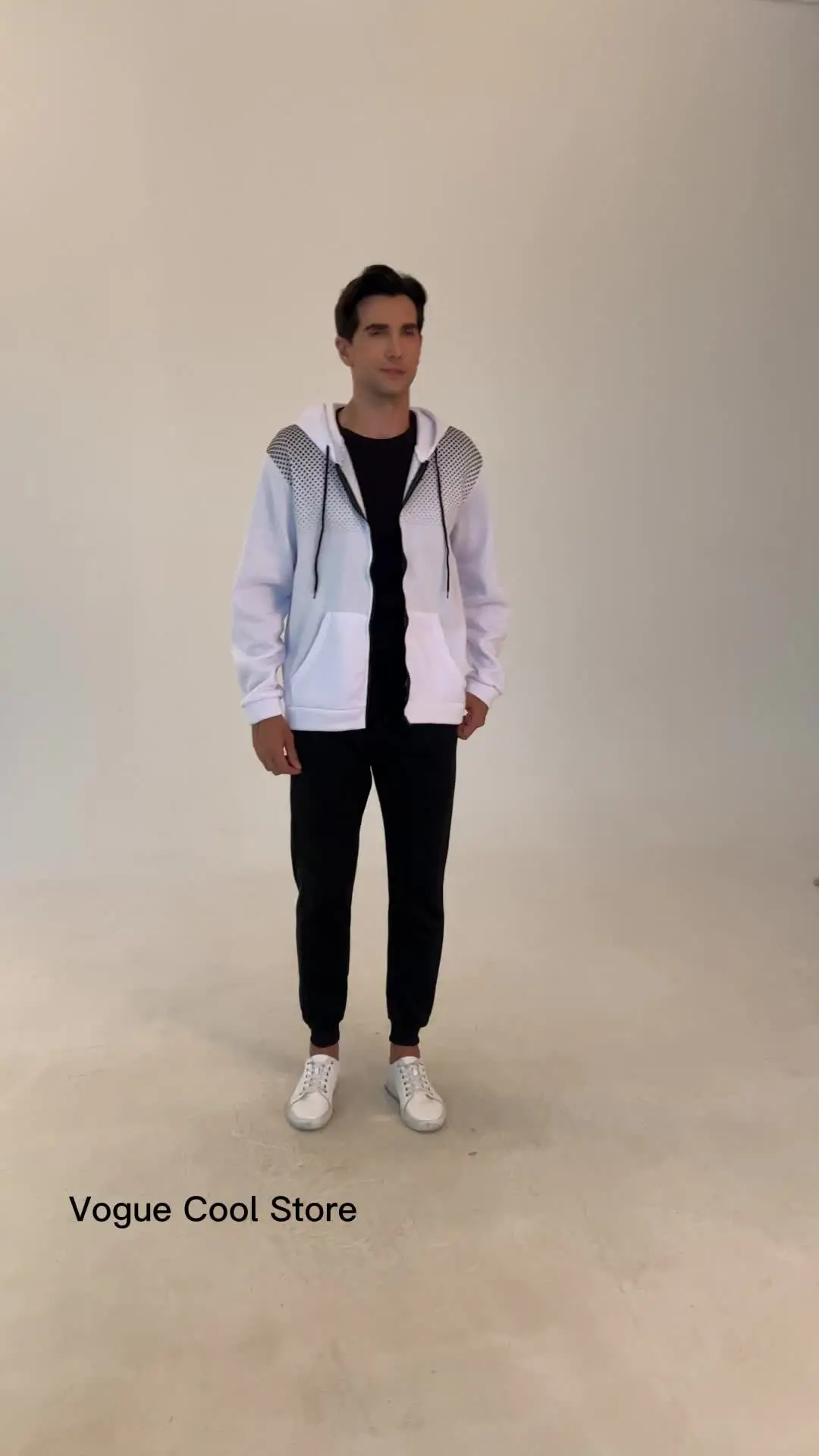 Felpa con cappuccio da uomo con zip e tasca con stampa a pois Felpa con cappuccio Sport Outdoor Casual Slim Fit da uomo Primavera Autunno Felpa con cerniera