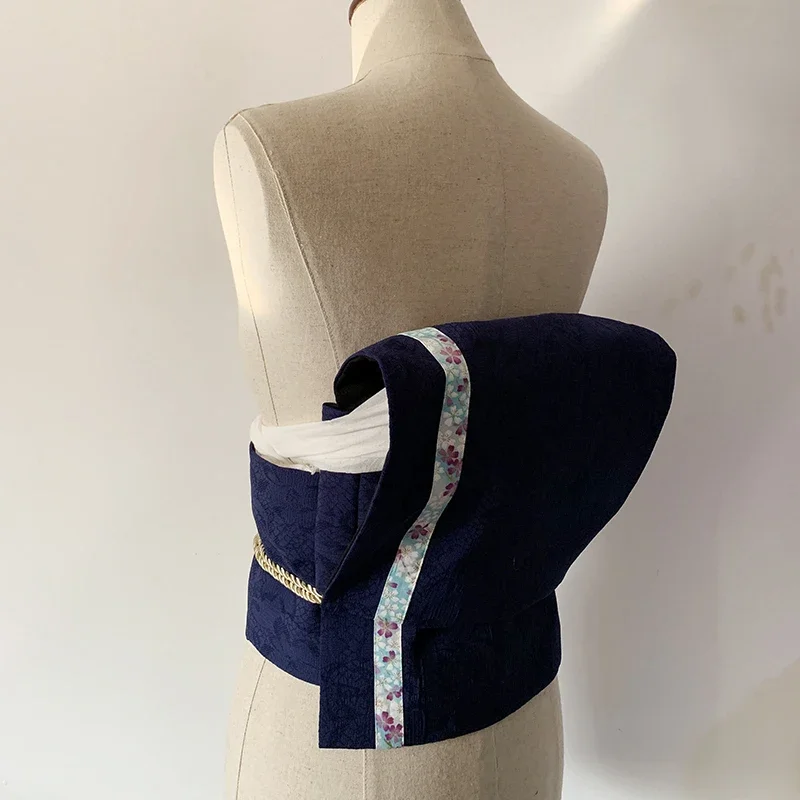 Stile giapponese Kimono Obi Colore Blu Navy Abito da donna Cintura Decorativa Yukata Accessori Stereotipati Cintura a Tamburo
