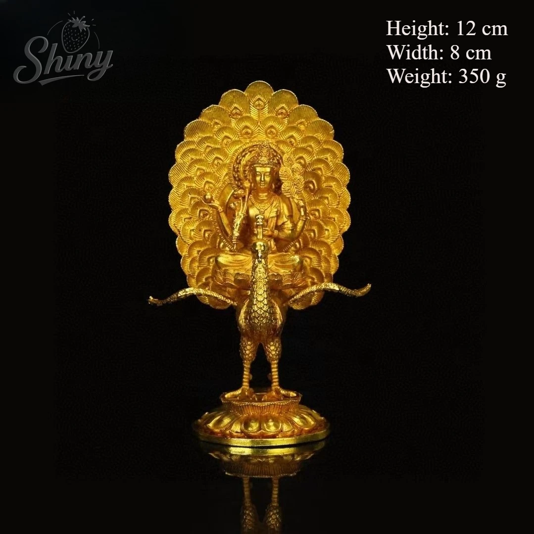 Gilded Peacock Buddha Mother Pure Copper Statue Bodhisattva Worship Ornament Guardian Vajra Buddha Hall Display