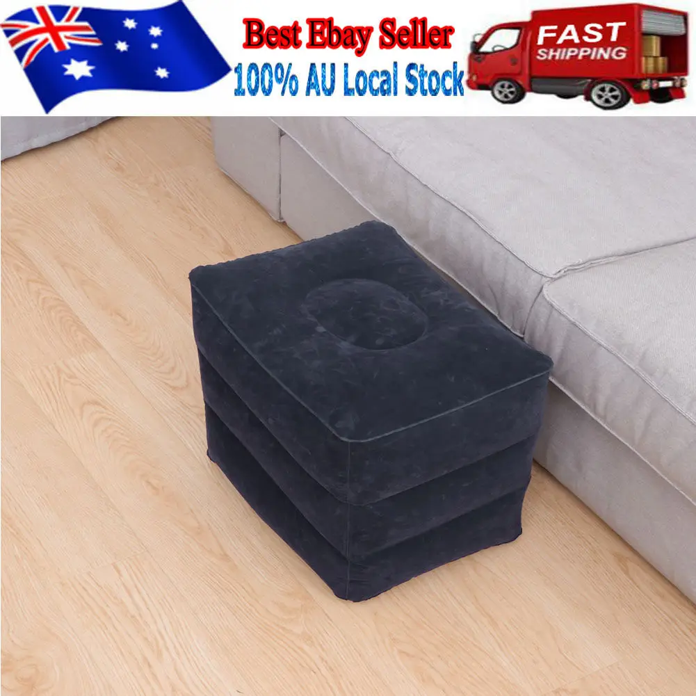 Inflatable Footrest Pillow Blue Three Adjustable Height Foot Rest Cushion Leg Rest Stool Travel Comfort for Flight Train