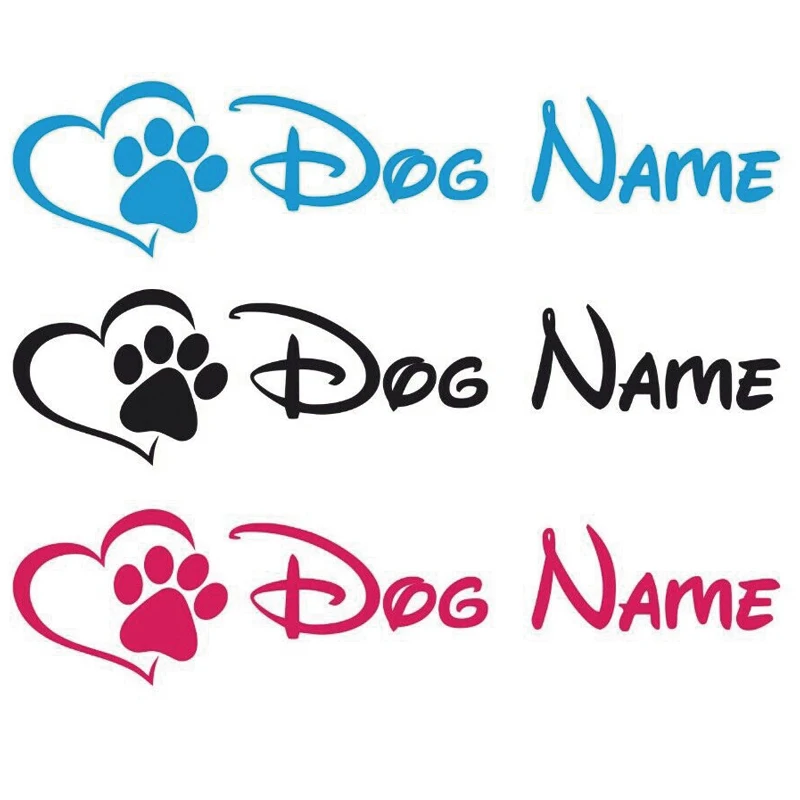 2 X Personalised Dog Bowl Decorative Label Pet Name Decal Sticker with Paw and Heart Print