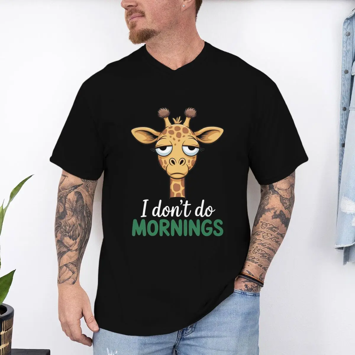 Fun Giraffe Morning Mood T-Shirt Men Humorous Quotes Animal Graphic Tee Lazy Giraffe Lover Casual Short Sleeve Women Tshirts